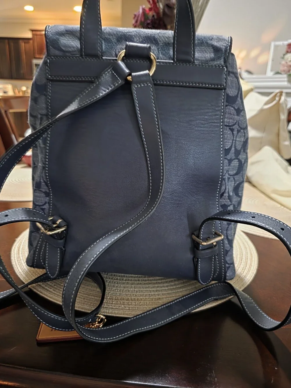 Coach Gray Signature Canvas Backpack with Matching Wristlet and Tan Tassel